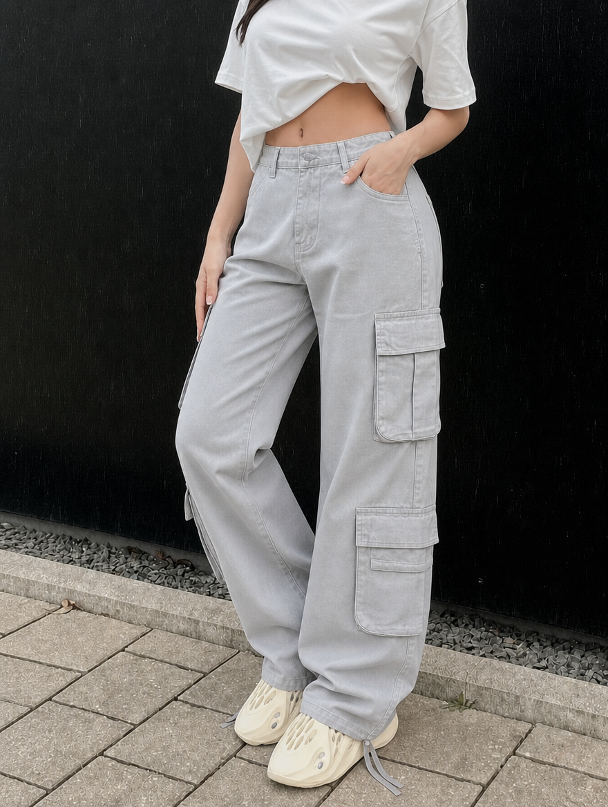 Women's Cargo Pants Wide Leg Baggy Side Pockets — view 2