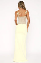 Linen Blend Lace Corset Maxi Dress for Women