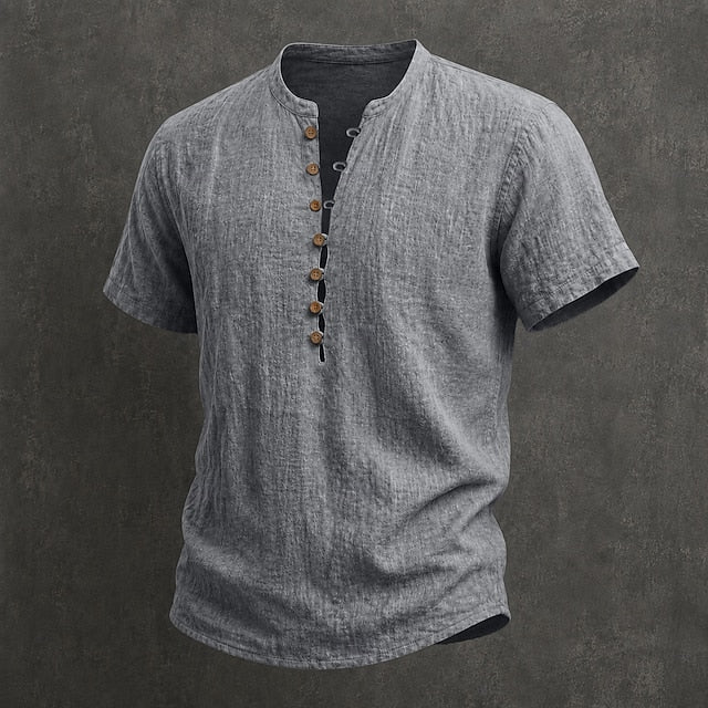 Men's Henley Shirt Linen Everyday Short Sleeve Breathable Tops