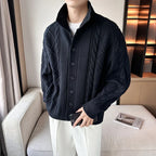 Men's Cardigan Cable Knit Button Up Stand Collar — view 4