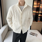 Men's Cardigan Cable Knit Button Up Stand Collar — view 5