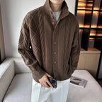 Men's Cardigan Cable Knit Button Up Stand Collar — view 1