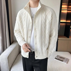 Men's Cardigan Cable Knit Button Up Stand Collar — view 6