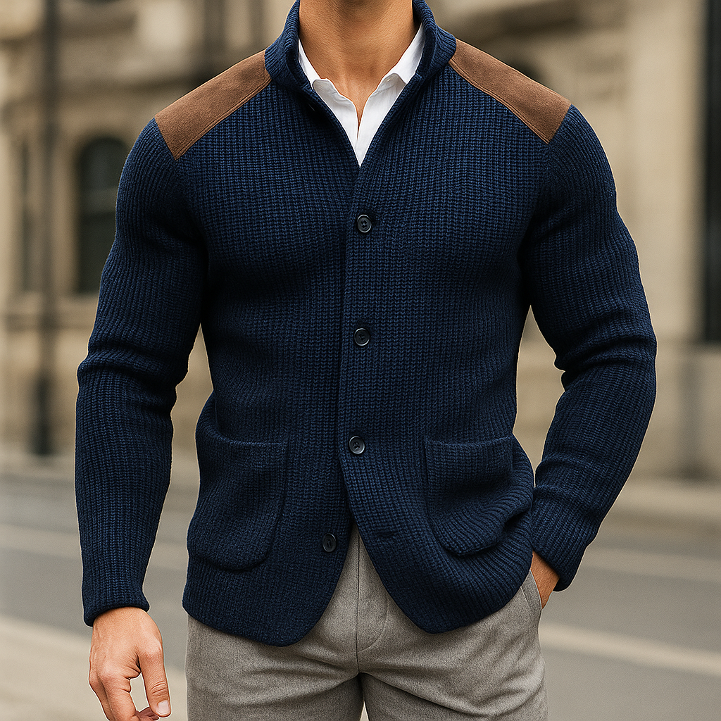 Men's Cardigan Knit Button Front Patch Pocket — view 2
