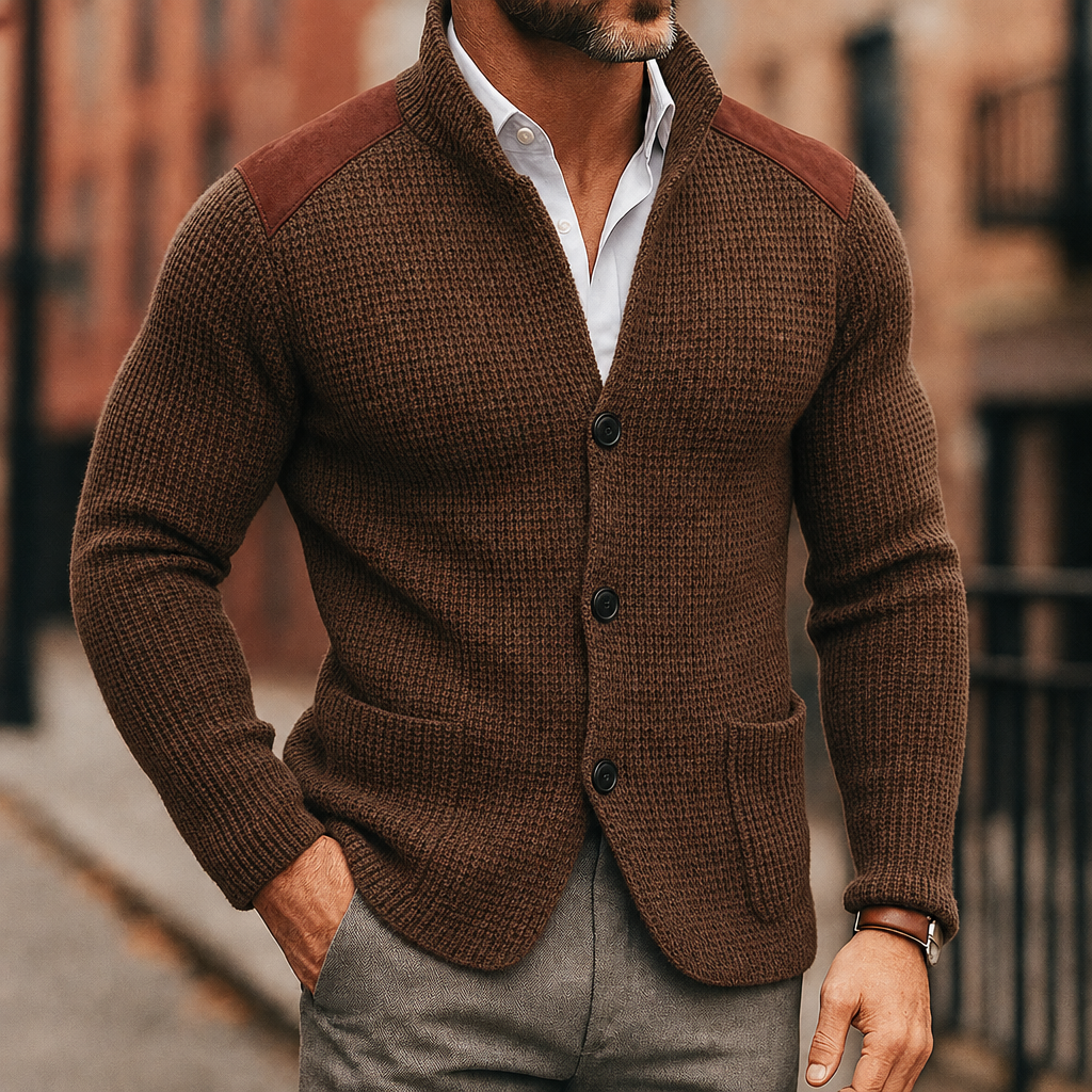 Men's Cardigan Knit Button Front Patch Pocket — view 3