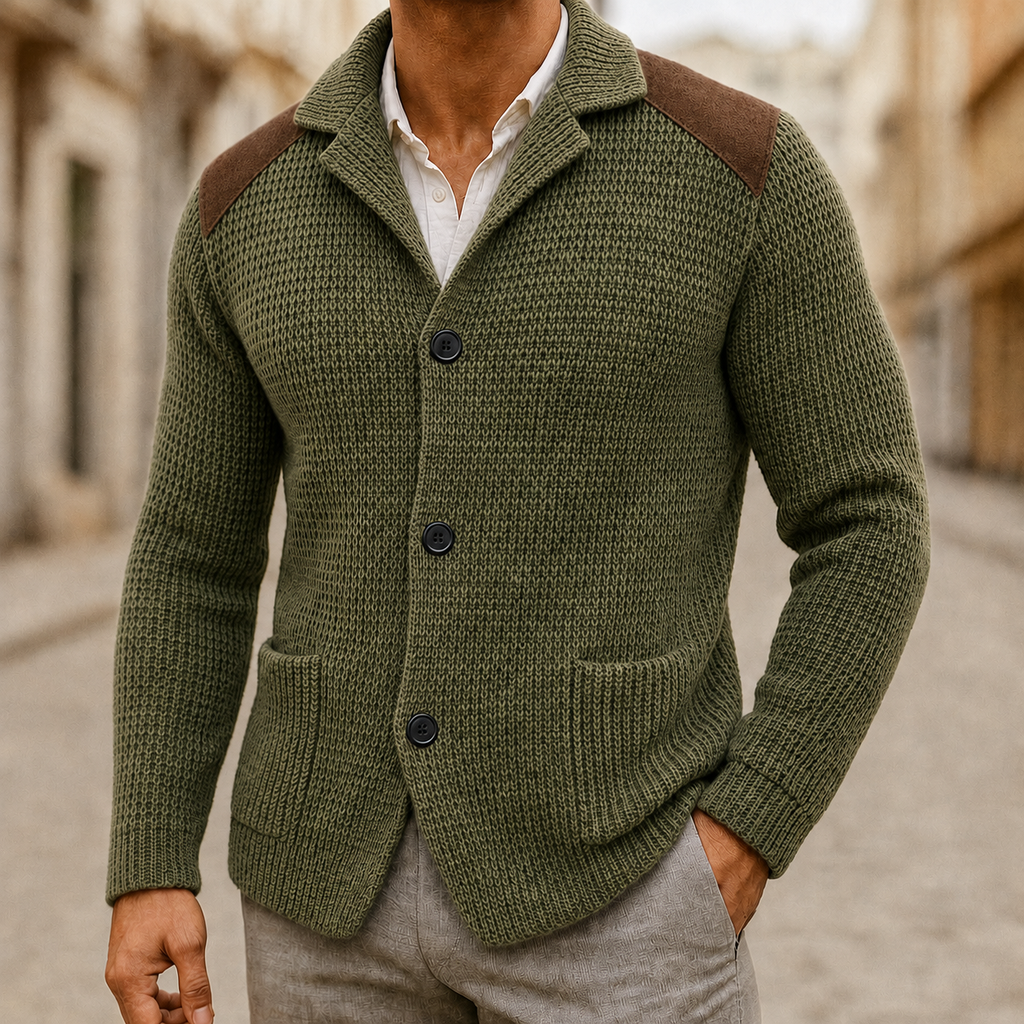 Men's Cardigan Knit Button Front Patch Pocket — view 4