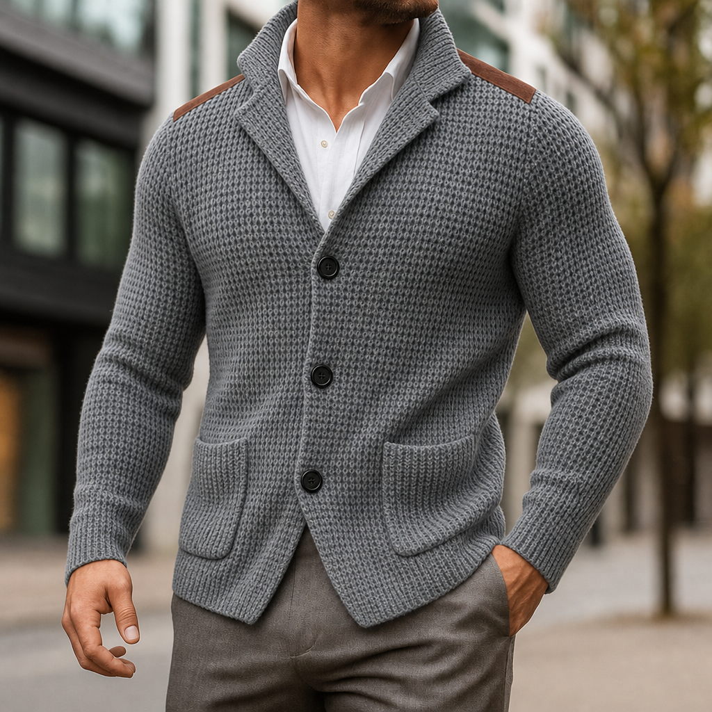 Men's Cardigan Knit Button Front Patch Pocket — view 1