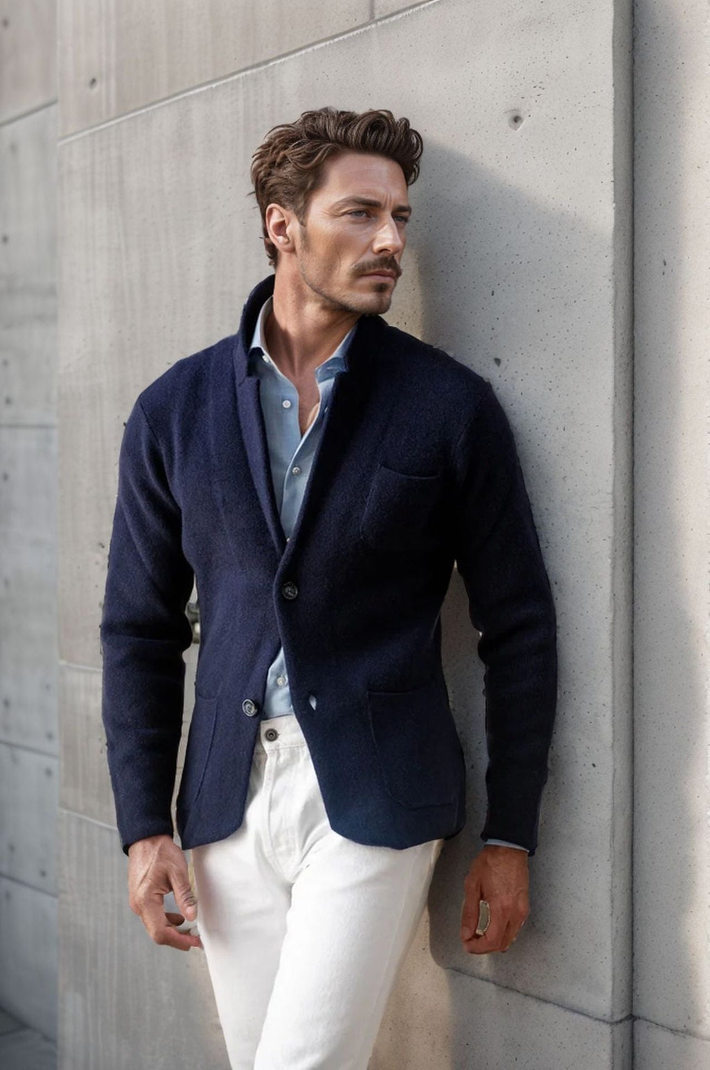 Men's Cardigan Button Up Patch Pocket Notched Lapel — view 2