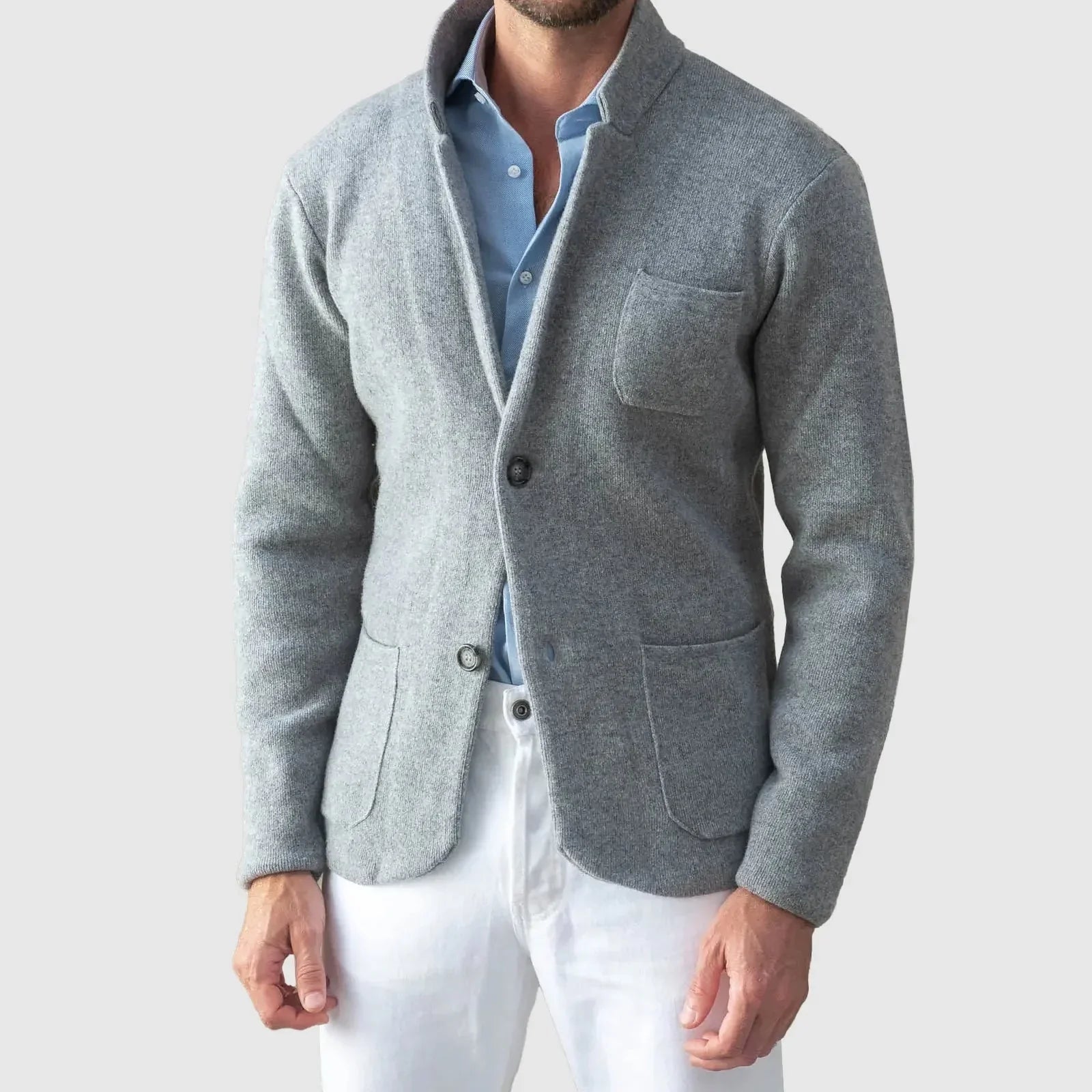 Men's Cardigan Button Up Patch Pocket Notched Lapel — view 4