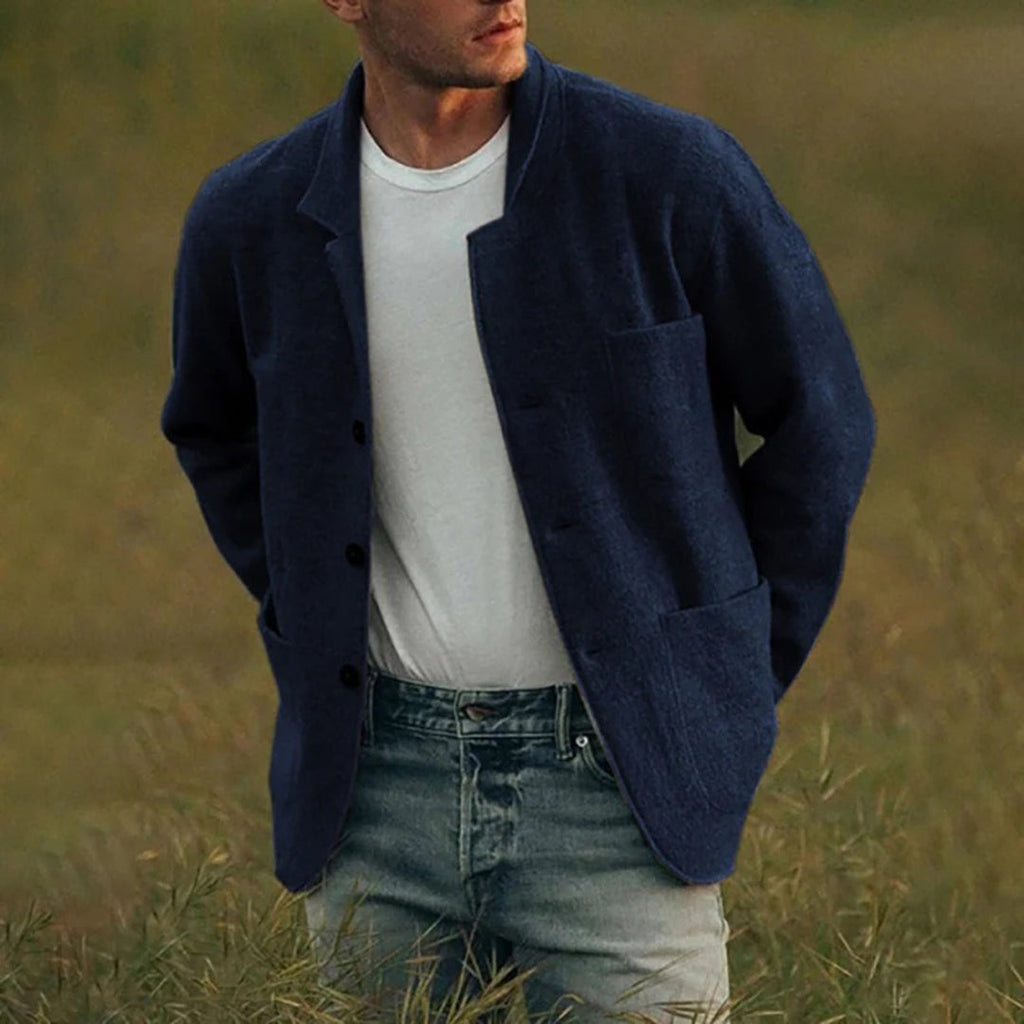 Men's Cardigan Button Up Patch Pocket Notched Lapel — view 4