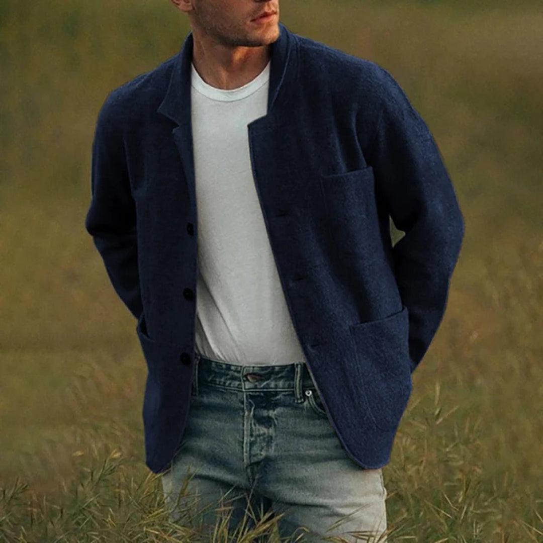 Men's Cardigan Button Up Patch Pocket Notched Lapel — view 4