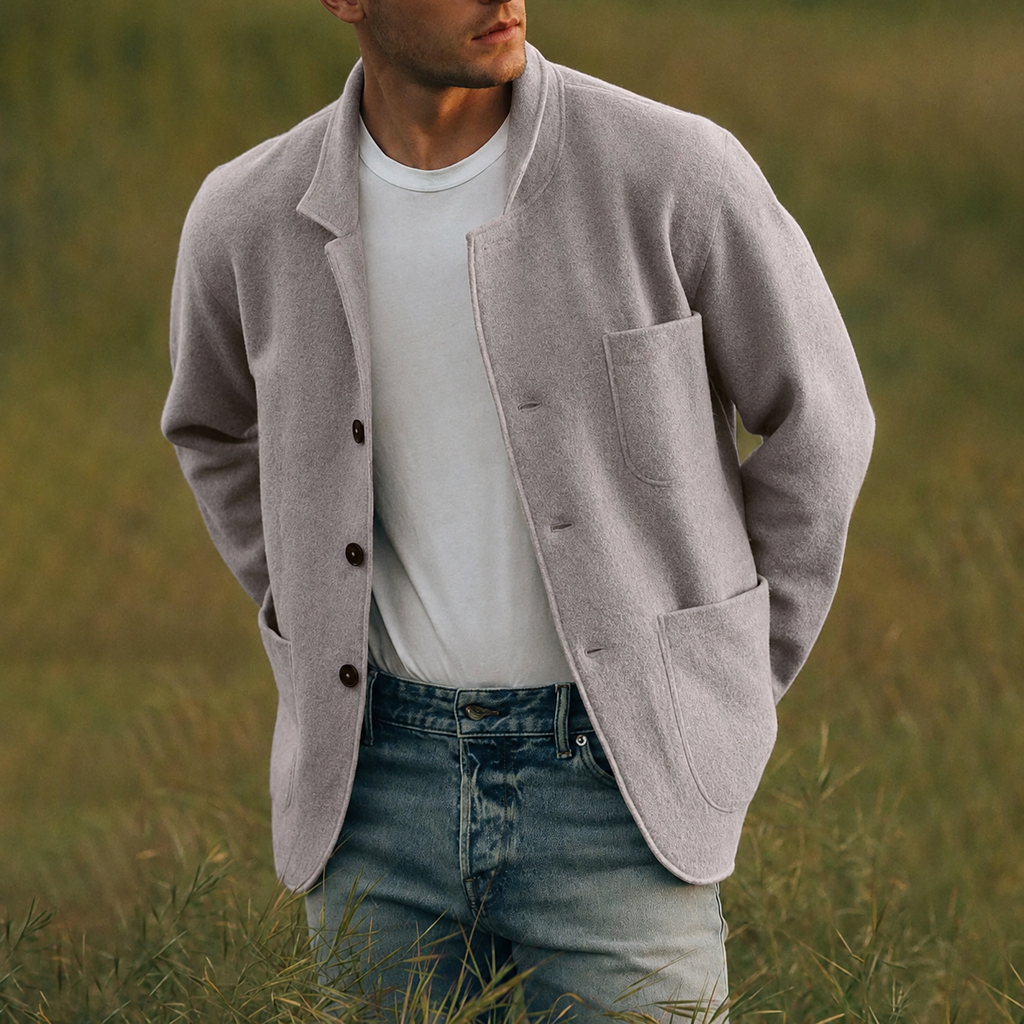 Men's Cardigan Button Up Patch Pocket Notched Lapel — view 1