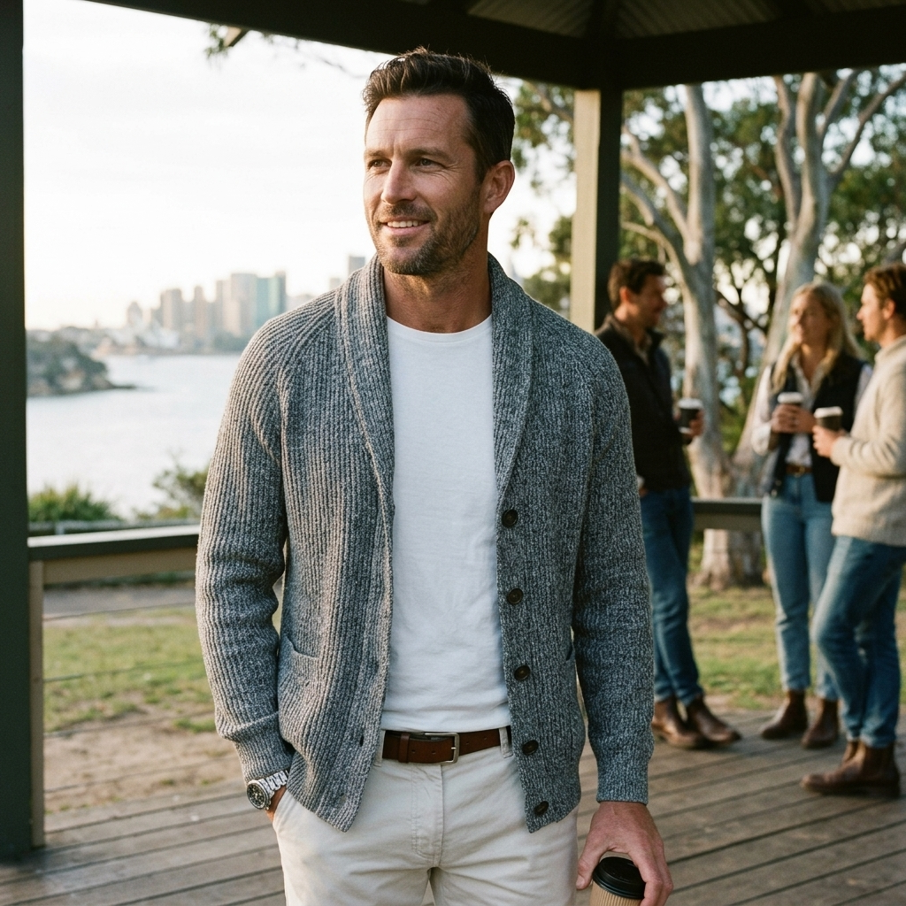Men's Cardigan Shawl Collar Button Front Long Sleeve — view 10