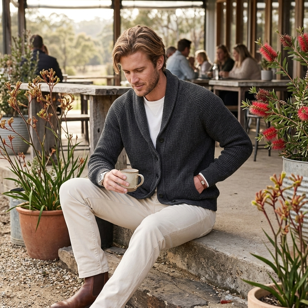 Men's Cardigan Shawl Collar Button Front Long Sleeve — view 3