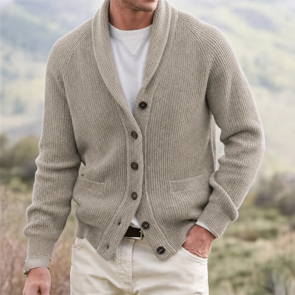 Men's Cardigan Shawl Collar Button Front Long Sleeve — view 5