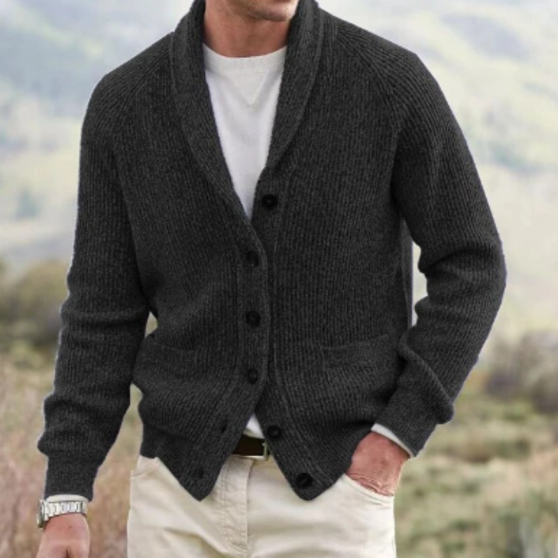 Men's Cardigan Shawl Collar Button Front Long Sleeve — view 1