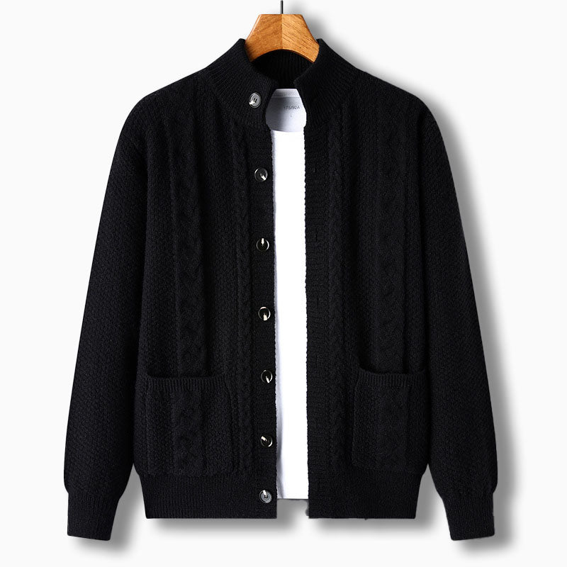 Men's Cardigan Cable Knit Stand Collar Button Front — view 10