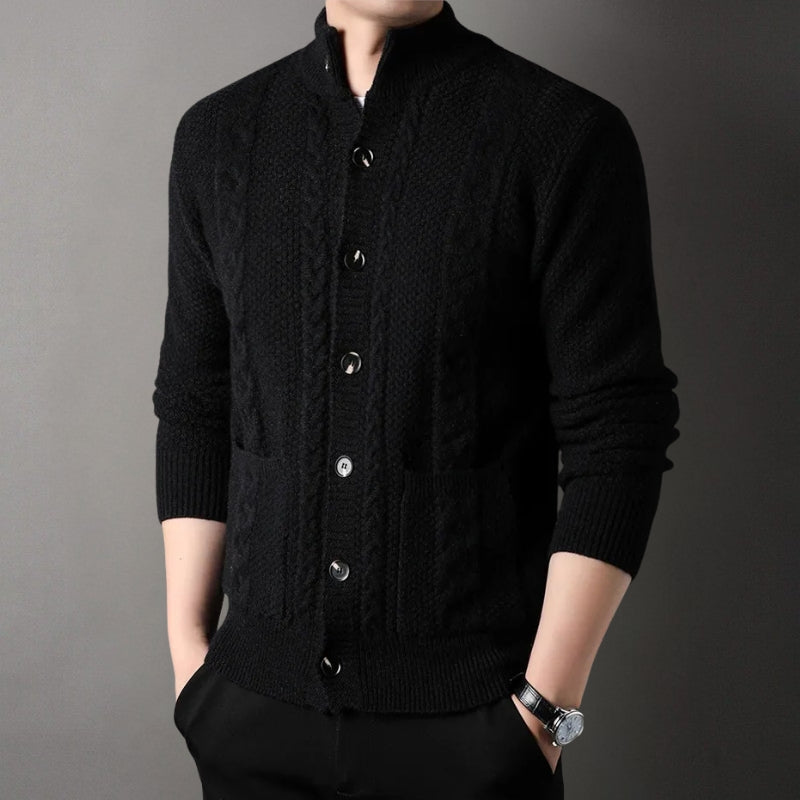 Men's Cardigan Cable Knit Stand Collar Button Front — view 11