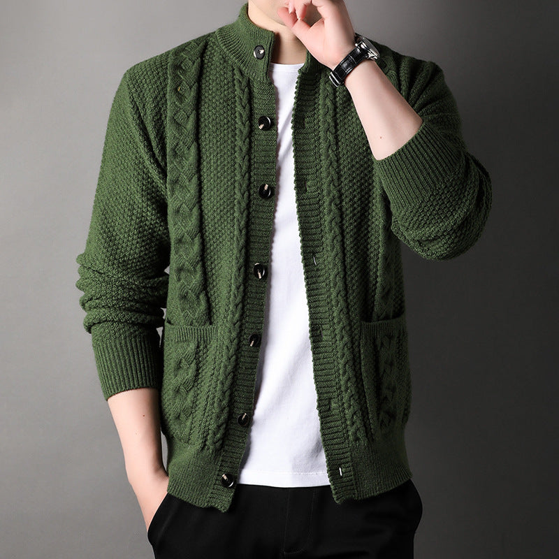 Men's Cardigan Cable Knit Stand Collar Button Front — view 2