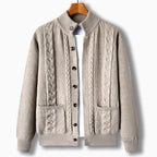 Men's Cardigan Cable Knit Stand Collar Button Front — view 3