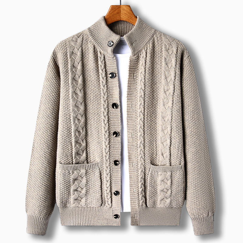 Men's Cardigan Cable Knit Stand Collar Button Front — view 3