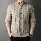 Men's Cardigan Cable Knit Stand Collar Button Front — view 4