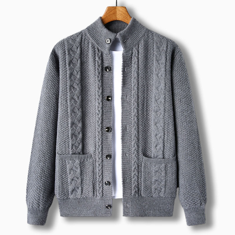 Men's Cardigan Cable Knit Stand Collar Button Front — view 6