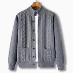 Men's Cardigan Cable Knit Stand Collar Button Front — view 6