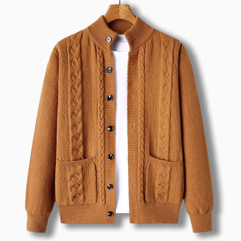 Men's Cardigan Cable Knit Stand Collar Button Front — view 8