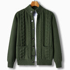 Men's Cardigan Cable Knit Stand Collar Button Front — view 1