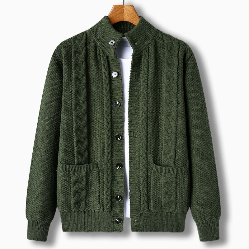 Men's Cardigan Cable Knit Stand Collar Button Front — view 1