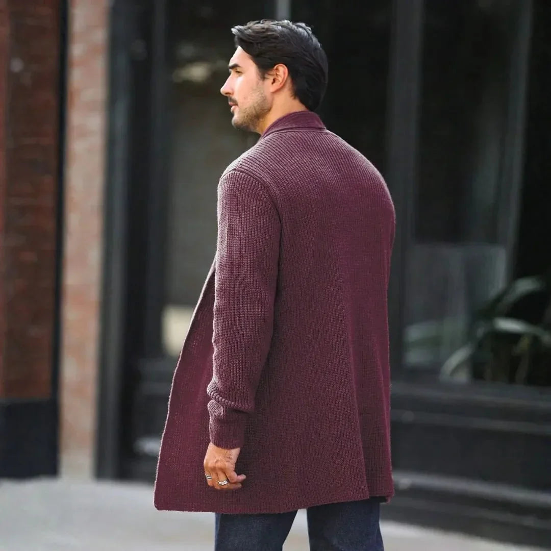 Men's Cardigan Shawl Collar Open Front Ribbed Knit — view 2