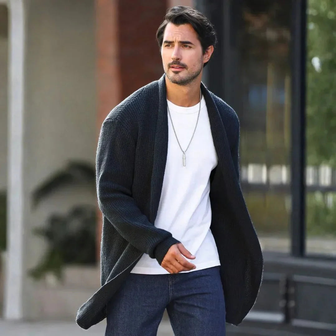 Men's Cardigan Shawl Collar Open Front Ribbed Knit — view 4
