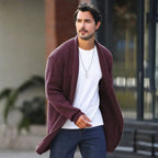 Men's Cardigan Shawl Collar Open Front Ribbed Knit — view 1