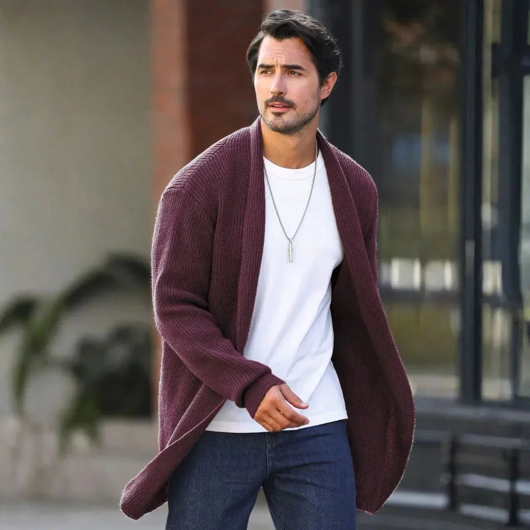 Men's Cardigan Shawl Collar Open Front Ribbed Knit — view 1