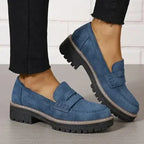 Women's Suede Leather Chunky Platform Loafers Summer Shoes