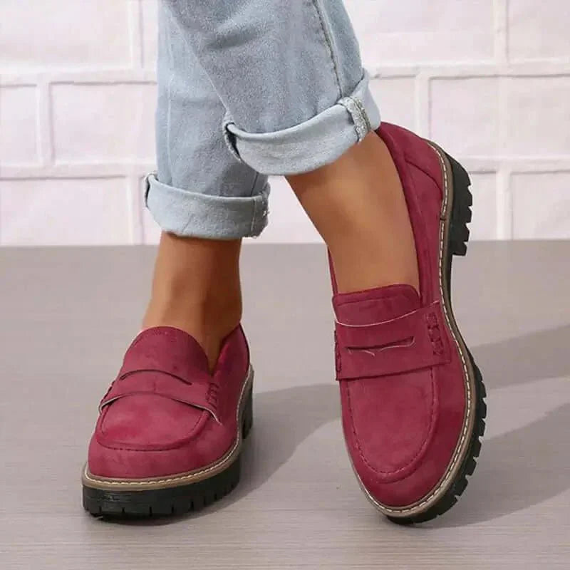 Women's Suede Leather Chunky Platform Loafers Summer Shoes