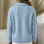 Women's Polo Jumper Wool Mix Knit Collared Sweater Long Sleeve Knitwear