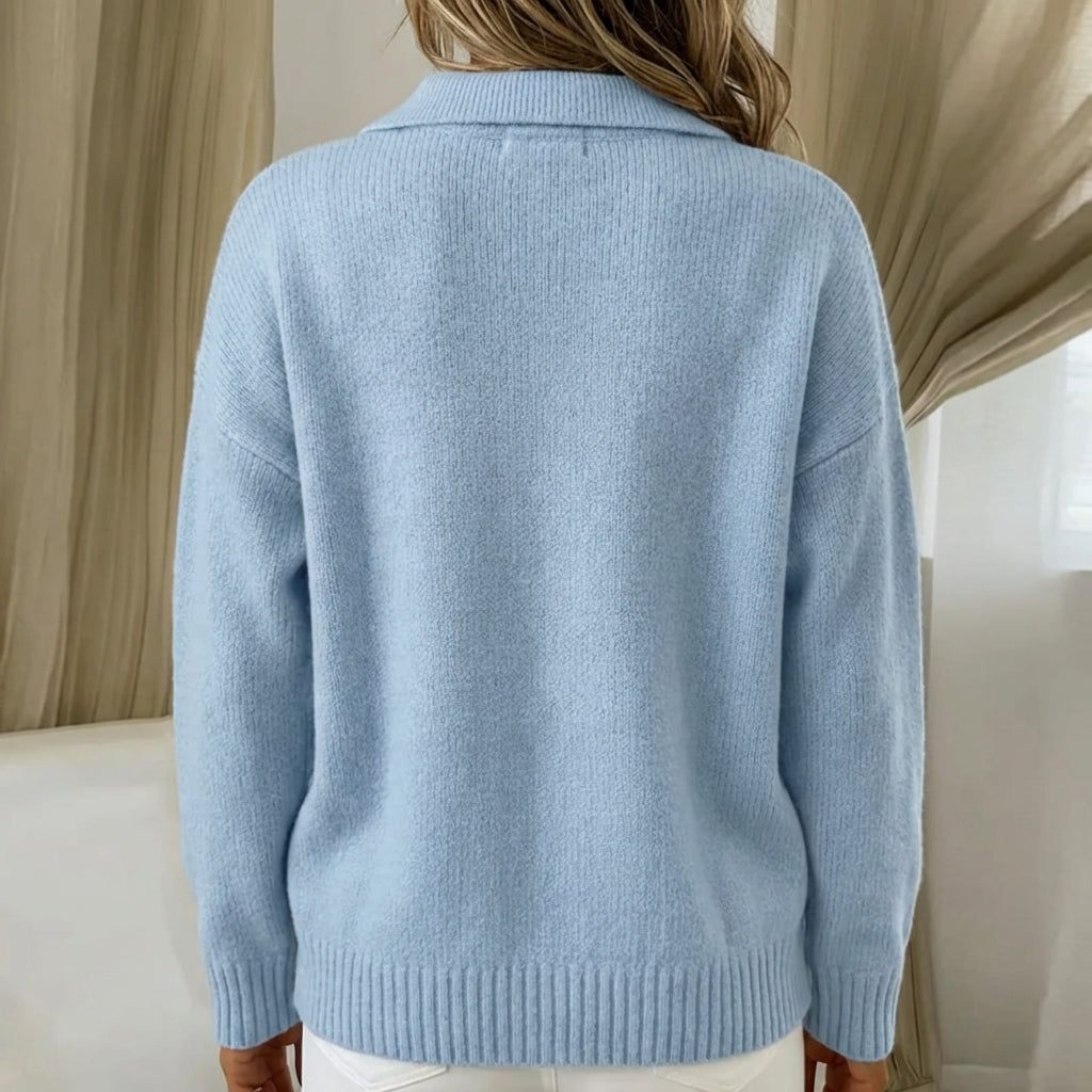 Women's Polo Jumper Wool Mix Knit Collared Sweater Long Sleeve Knitwear