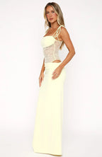 Linen Blend Lace Corset Maxi Dress for Women