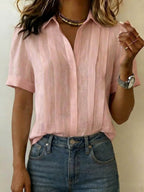 Women's Linen Blouse V Neck Short Sleeve Everyday Shirt
