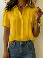 Women's Linen Blouse V Neck Short Sleeve Everyday Shirt