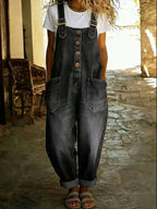 Women's Denim Jumpsuit Sleeveless Wide Leg Baggy Jean Overalls Everyday Romper