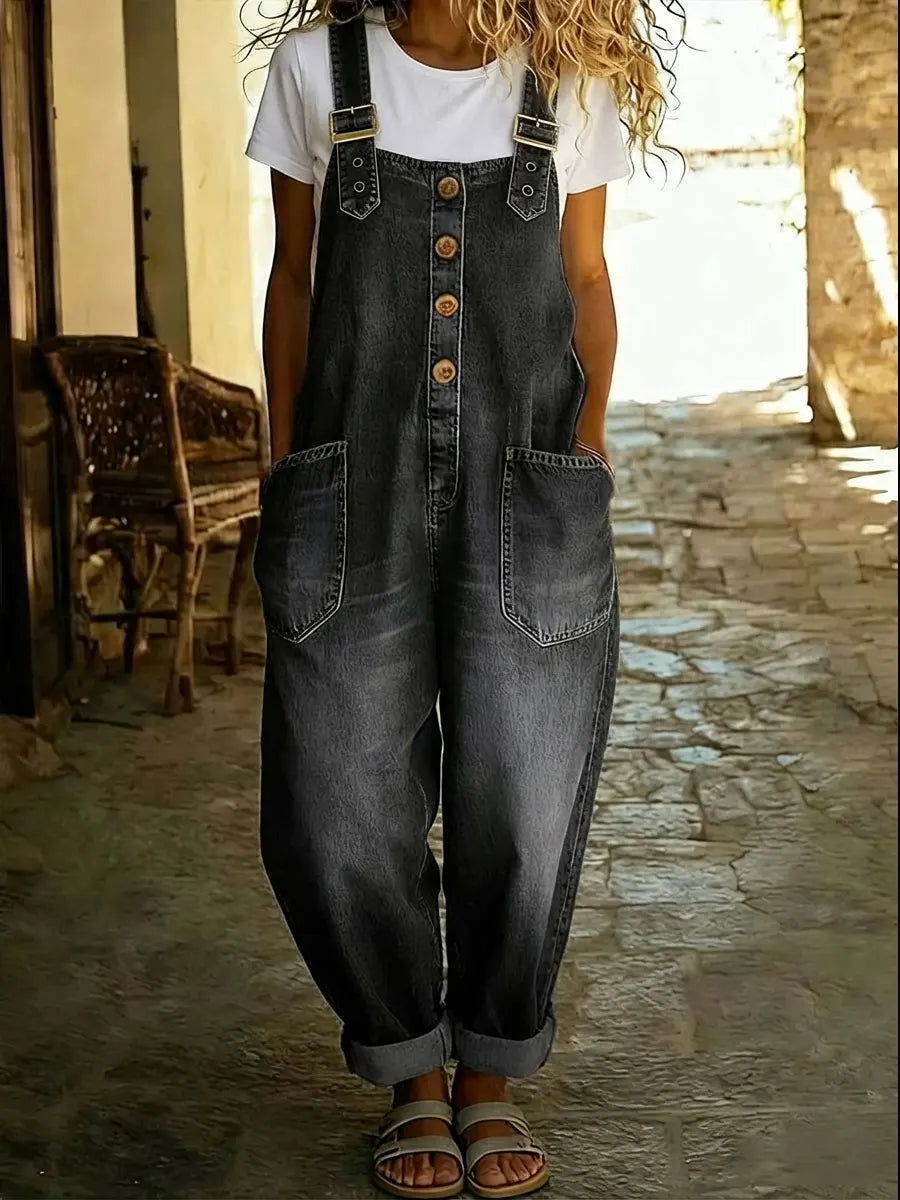 Women's Denim Jumpsuit Sleeveless Wide Leg Baggy Jean Overalls Everyday Romper