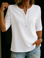 Women's Linen Henley Shirt 3/4 Sleeve Top