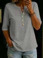 Women's Linen Henley Shirt 3/4 Sleeve Top