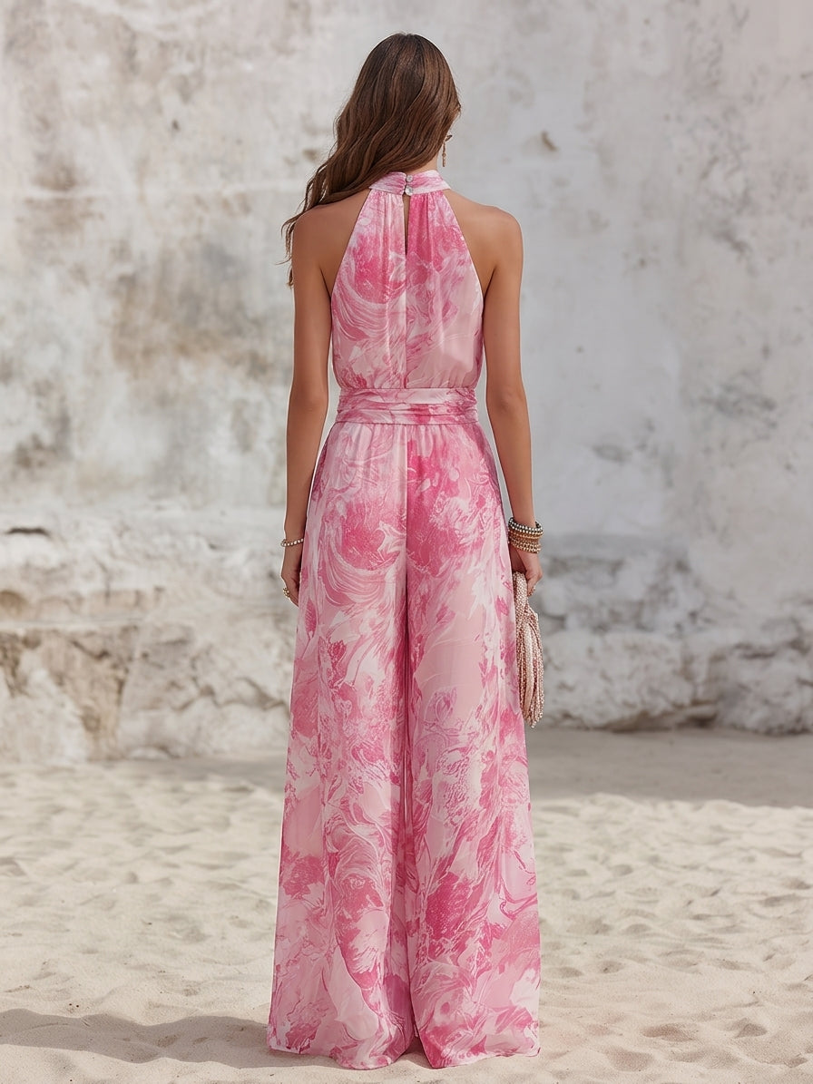 Women's Halter Top and Wide Leg Linen Two-Piece Set