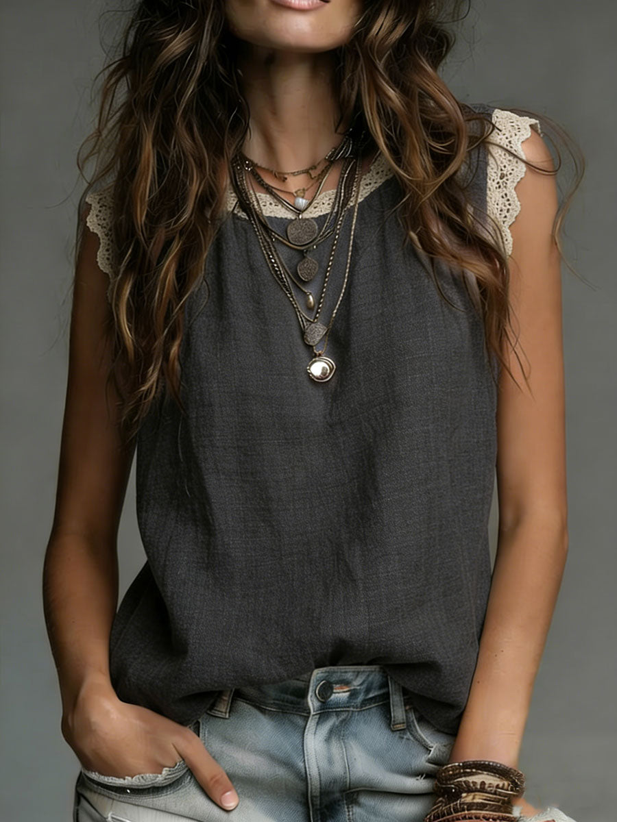 Sleeveless Linen Top for Women Everyday Loose Fit Blouse