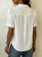 Women's Linen Blouse V Neck Short Sleeve Everyday Shirt