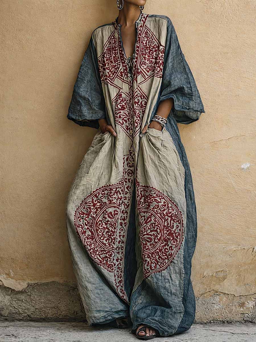 Linen Boho Jumpsuit for Women Wide Leg V-Neck Harem Romper